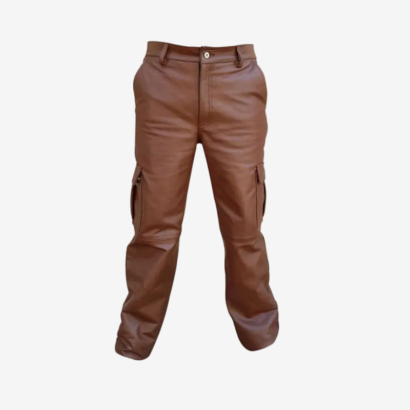 Men's Brown Leather Cargo Trousers – Six Pockets