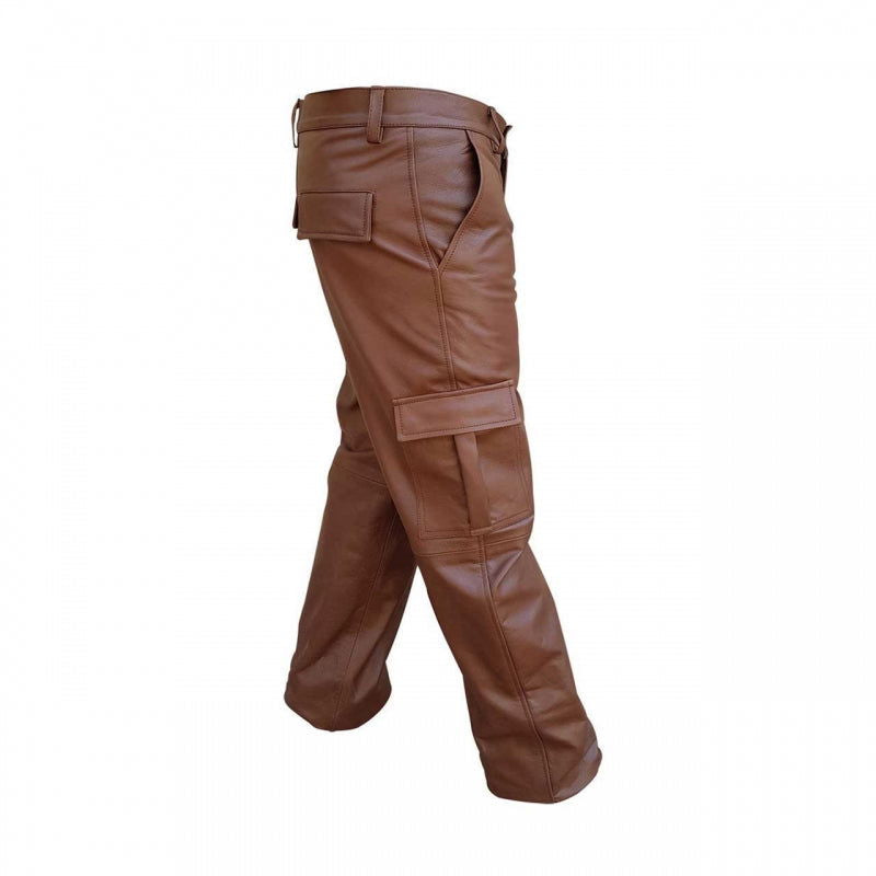 Men's Brown Leather Cargo Trousers – Six Pockets, view 2