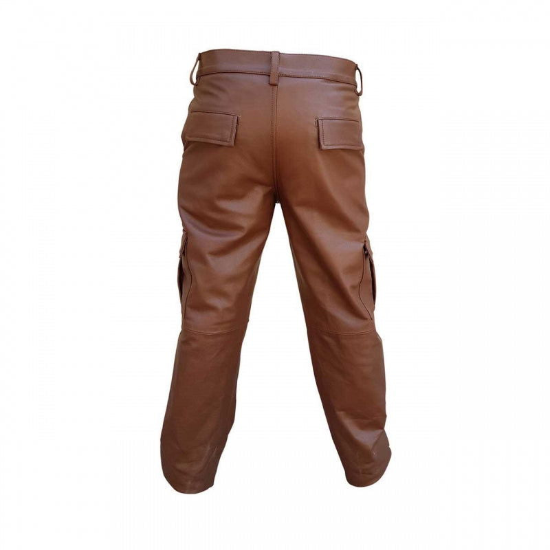 Men's Brown Leather Cargo Trousers – Six Pockets, view 3