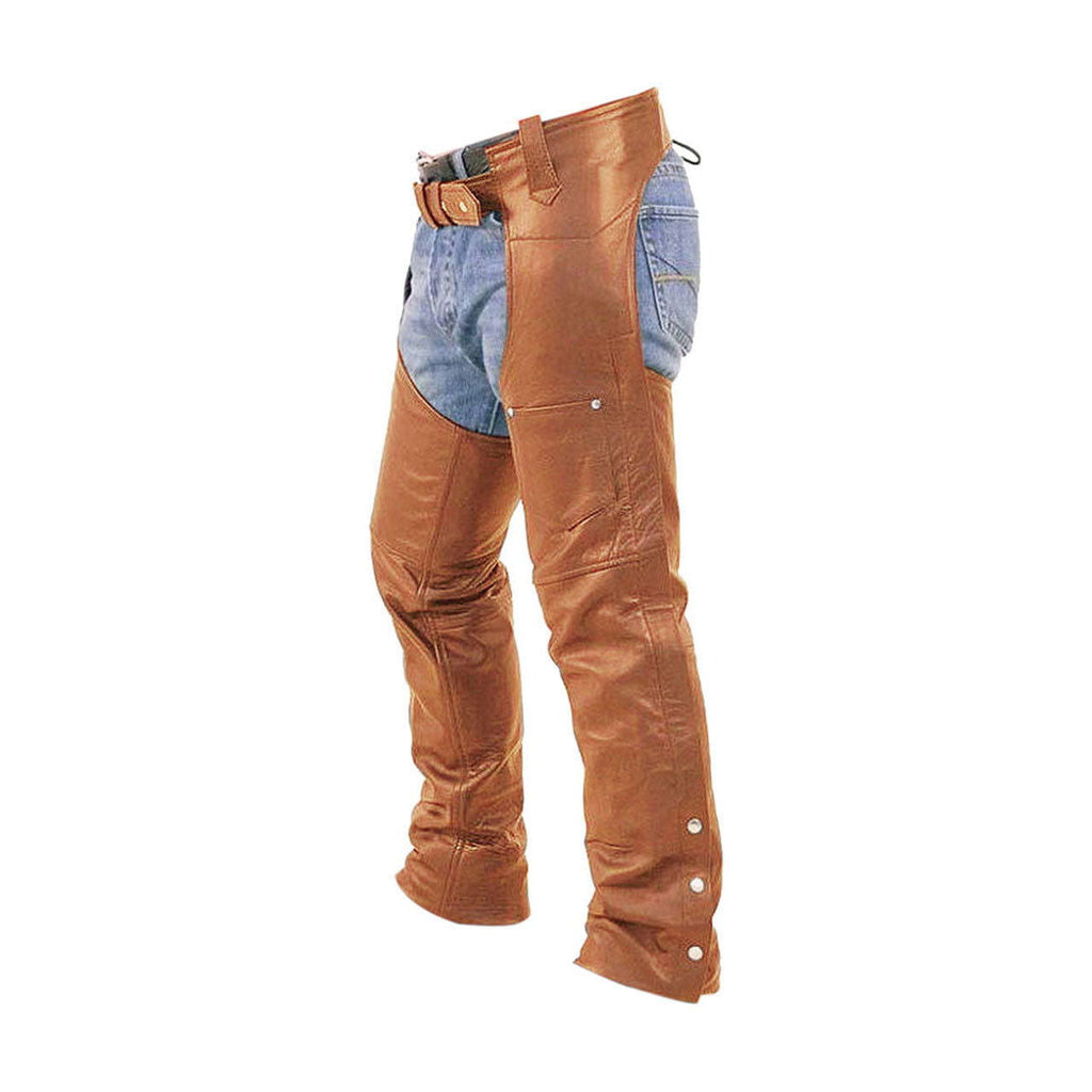 Men's Brown Leather Chaps – Outside-Leg Zips, view 3