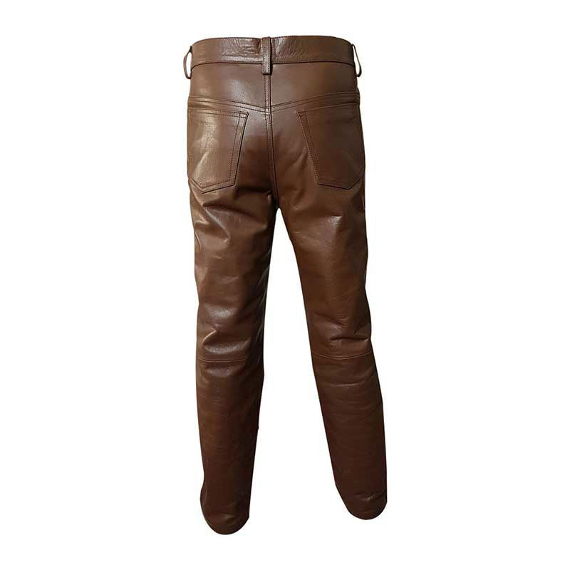 Men's Brown Leather Five-Pocket Jeans, view 2