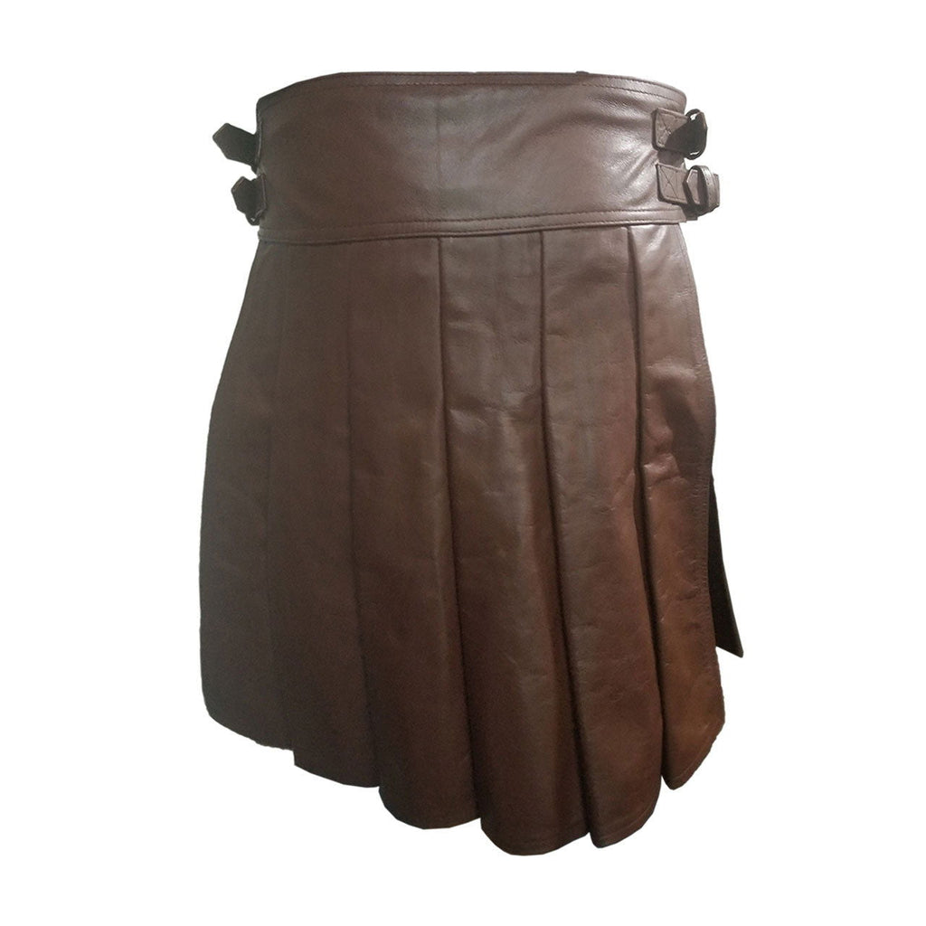 Men's Brown Leather Full-Pleat Gladiator Kilt