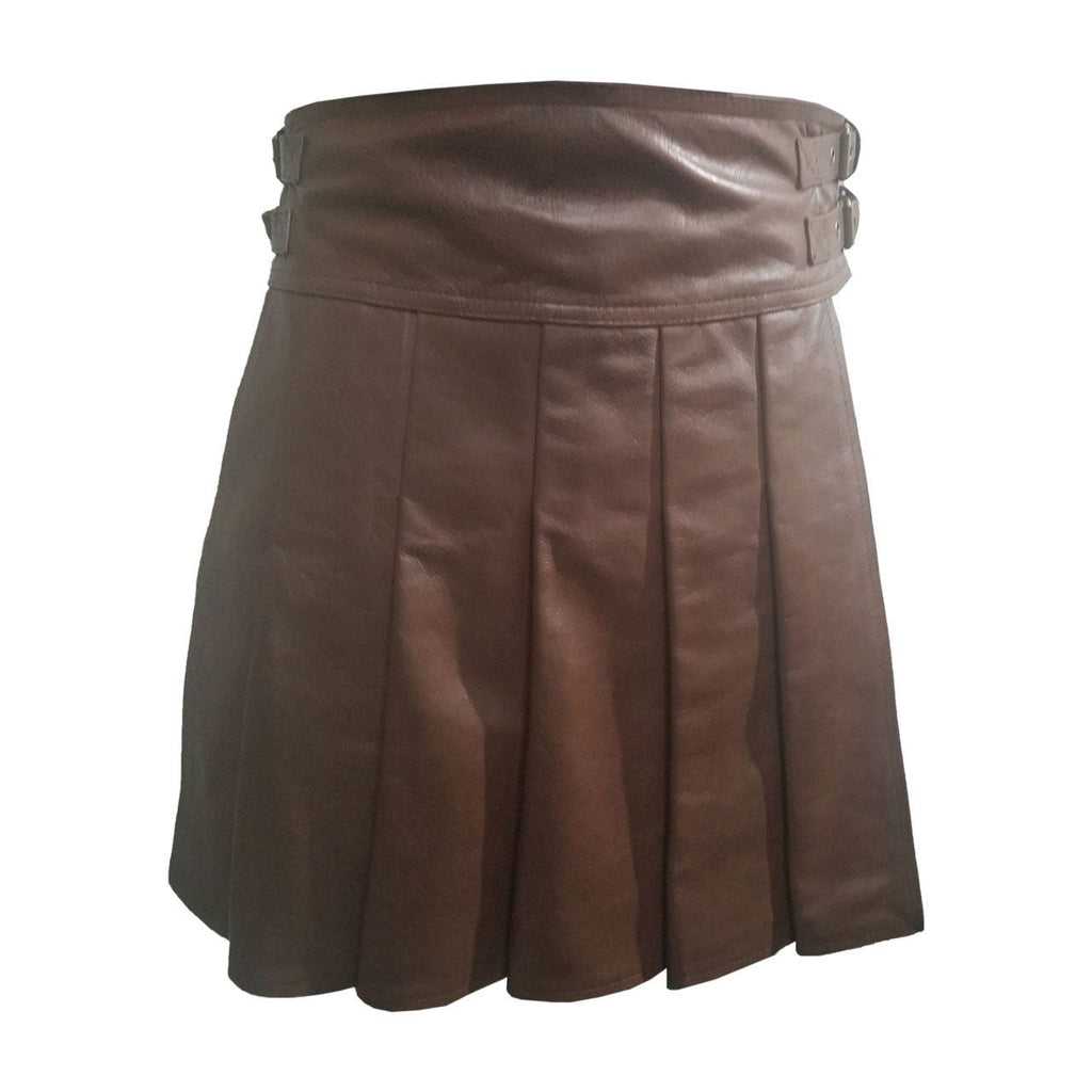 Men's Brown Leather Full-Pleat Gladiator Kilt, view 3