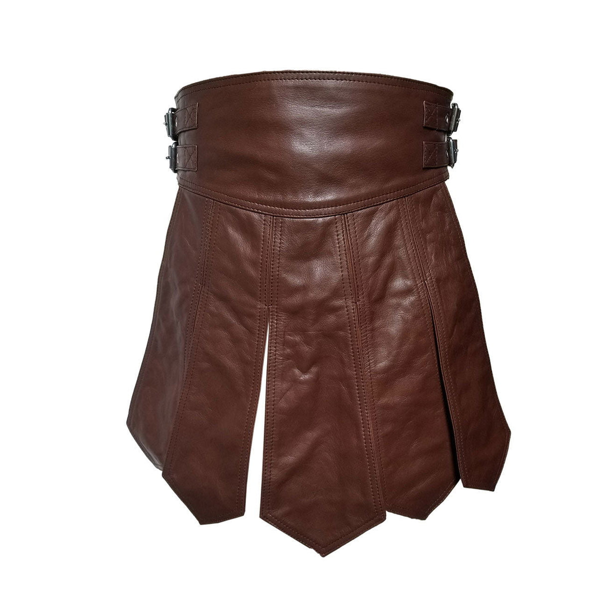 Men's Brown Leather Gladiator Kilt – Hand-Dyed Edges