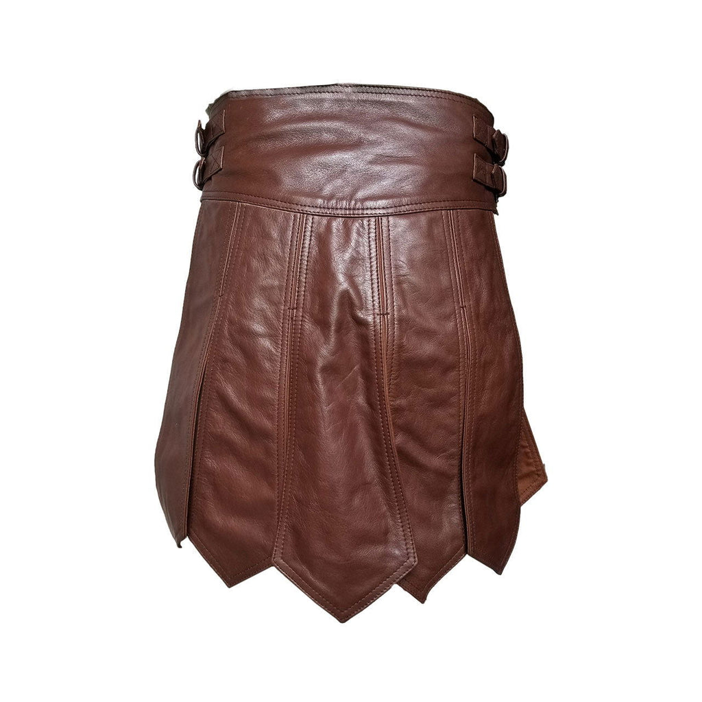 Men's Brown Leather Gladiator Kilt – Hand-Dyed Edges, view 2