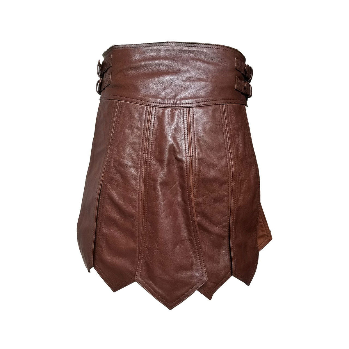 Men's Brown Leather Gladiator Kilt – Hand-Dyed Edges, view 2
