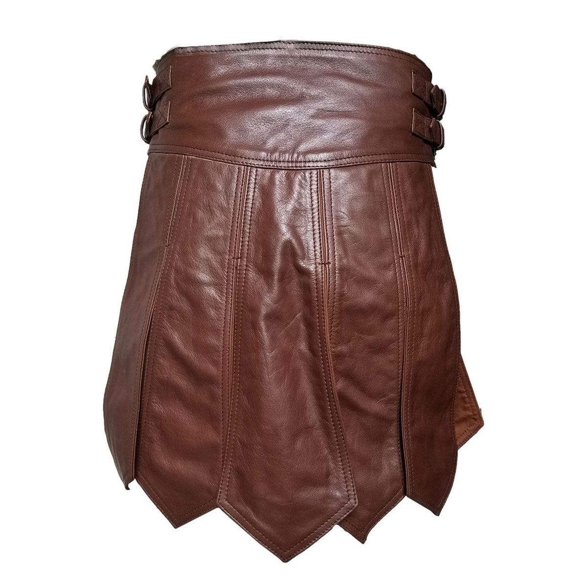 Men's Brown Leather Gladiator Kilt – Hand-Dyed Edges, view 3