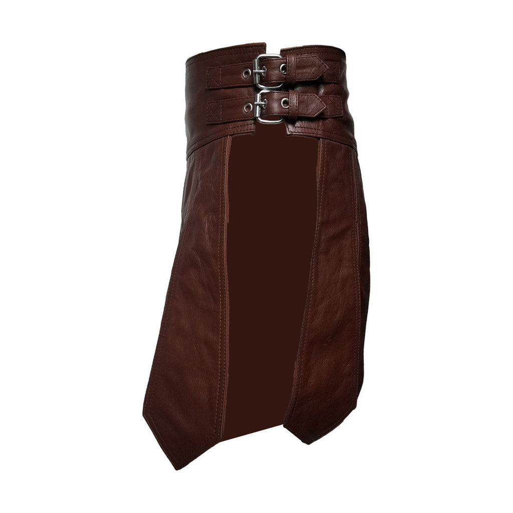 Men's Brown Leather Gladiator Kilt – Hand-Dyed Edges, view 4