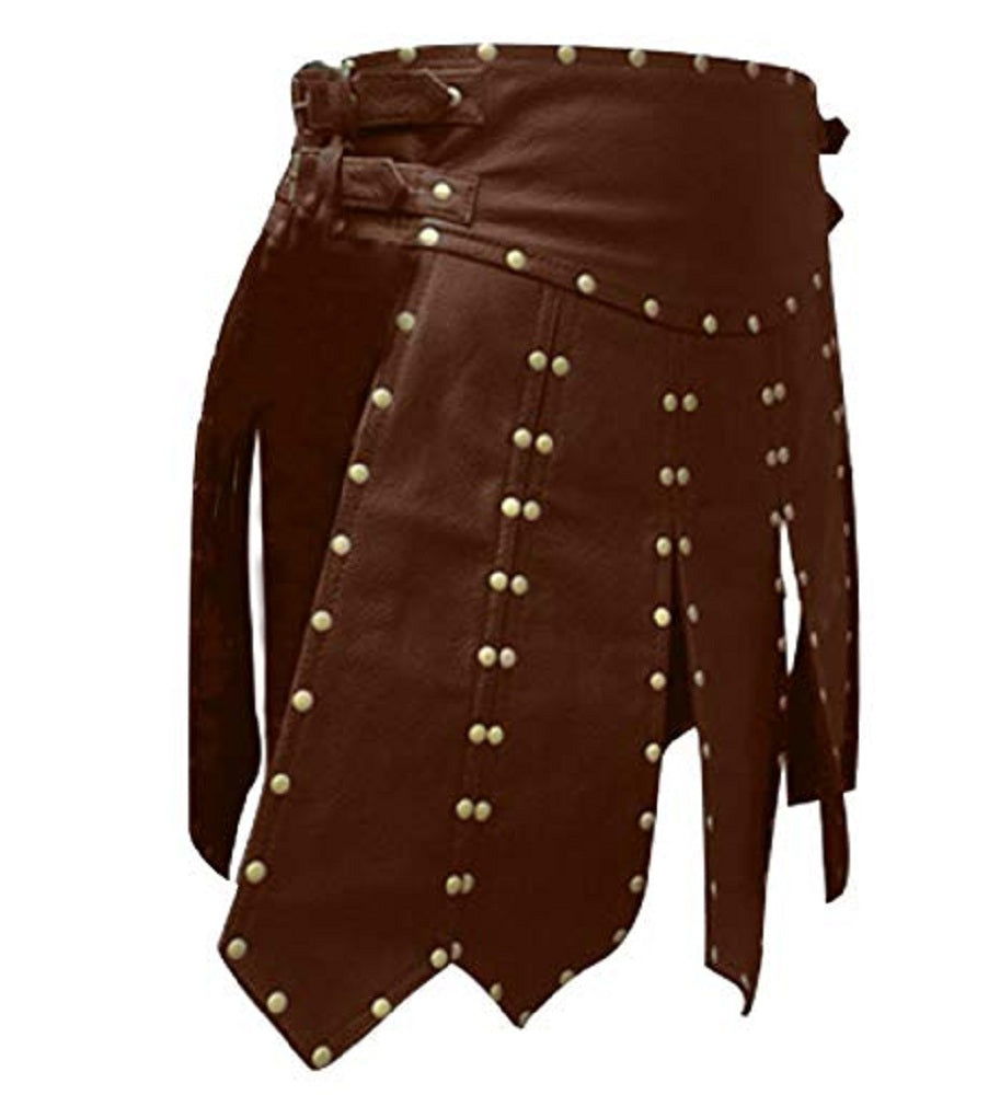 Men's Brown Leather Gladiator Kilt – Satin Lined