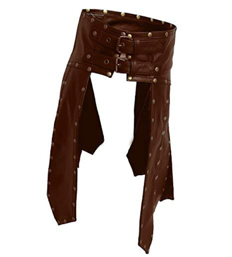 Men's Brown Leather Gladiator Kilt – Satin Lined, view 2
