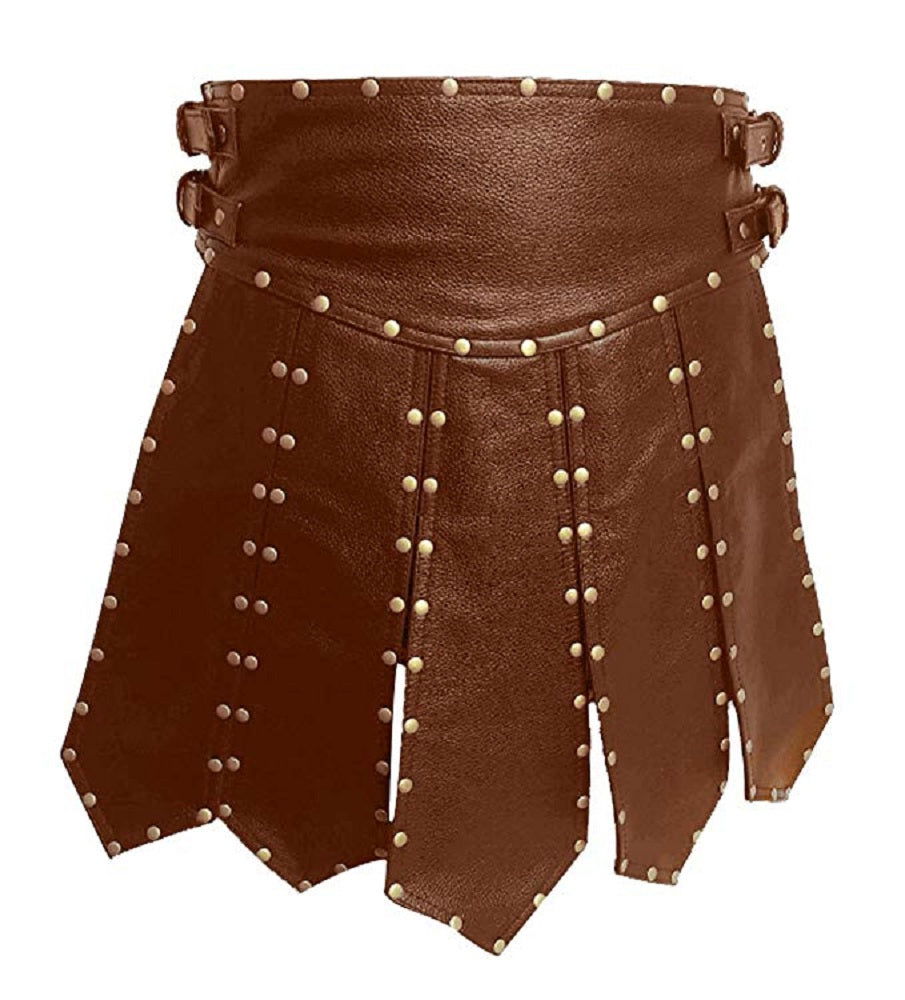 Men's Brown Leather Gladiator Kilt – Satin Lined, view 4