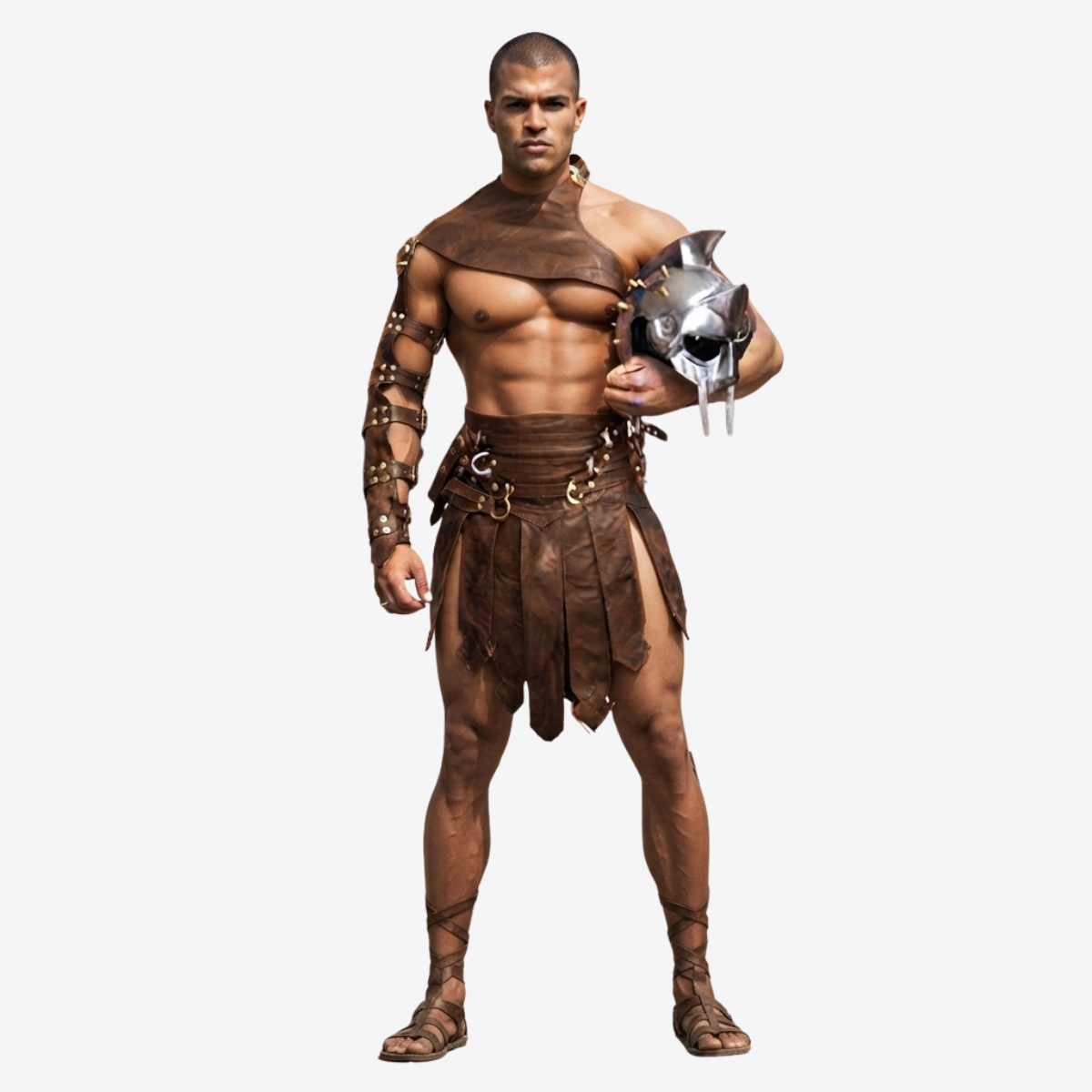 Men's Brown Leather Gladiator Set – Kilt, Harness & Gauntlet