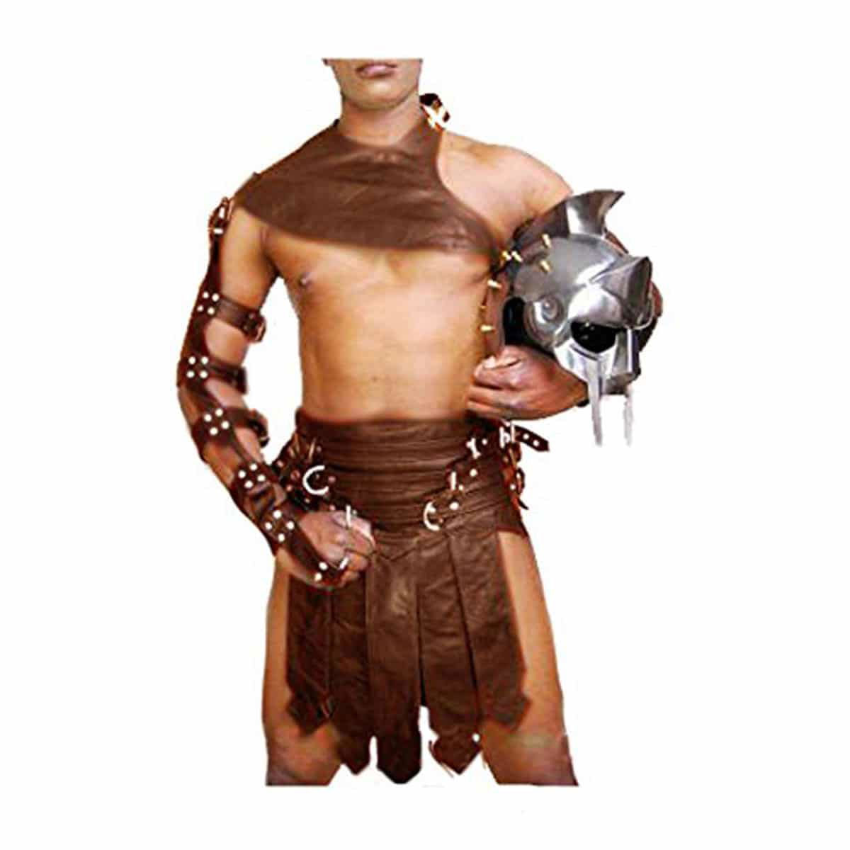 Men's Brown Leather Gladiator Set – Kilt, Harness & Gauntlet, view 2