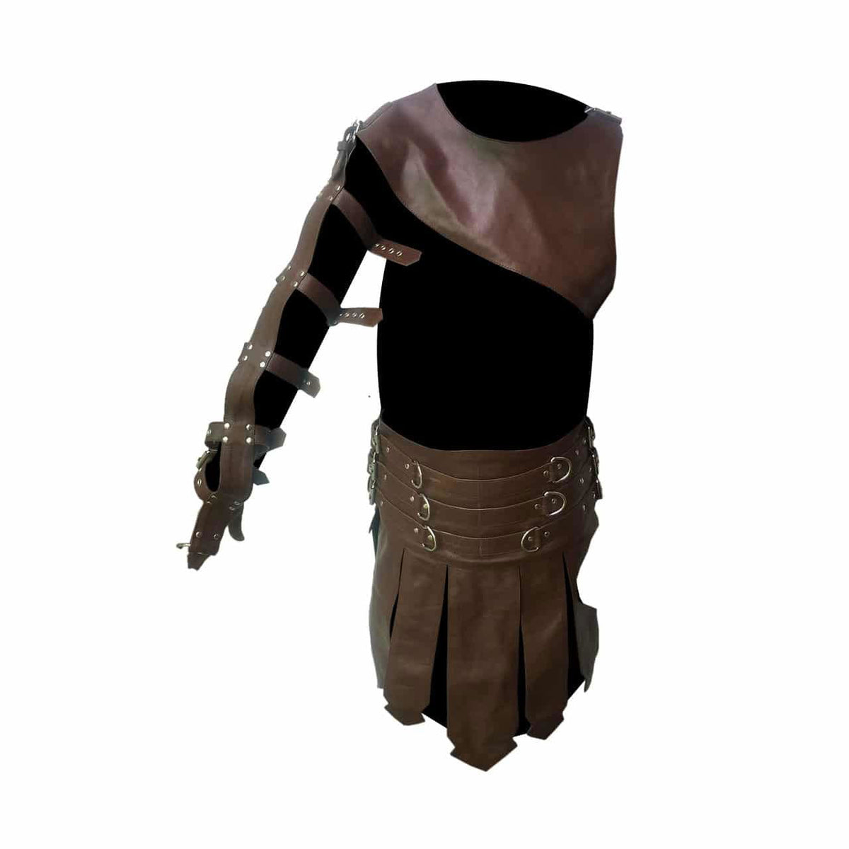 Men's Brown Leather Gladiator Set – Kilt, Harness & Gauntlet, view 3