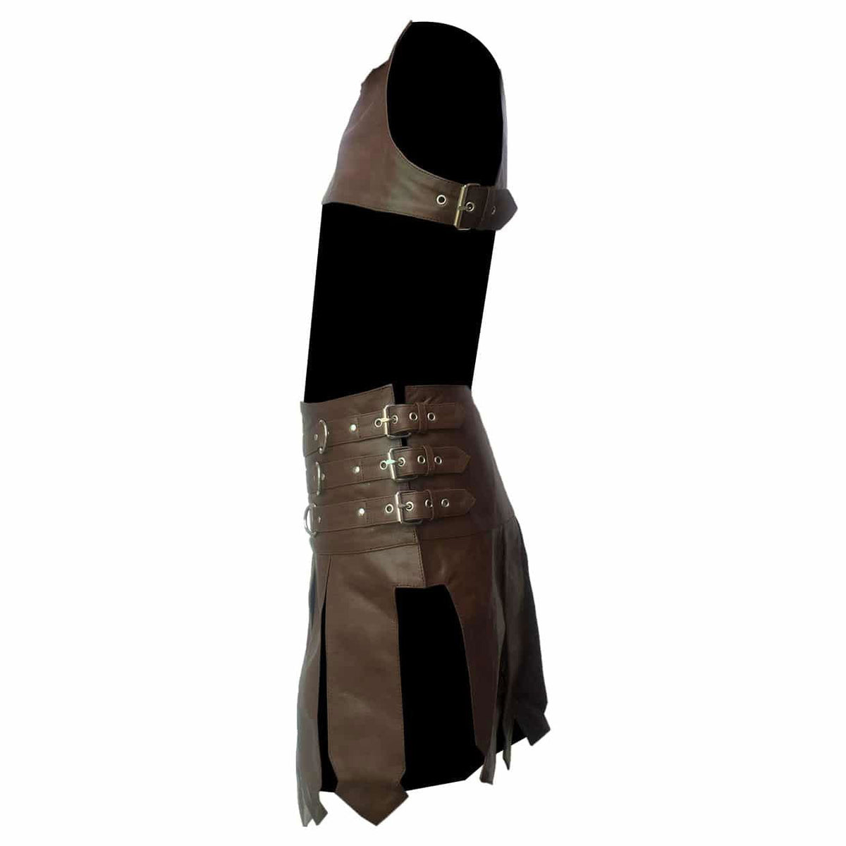 Men's Brown Leather Gladiator Set – Kilt, Harness & Gauntlet, view 4