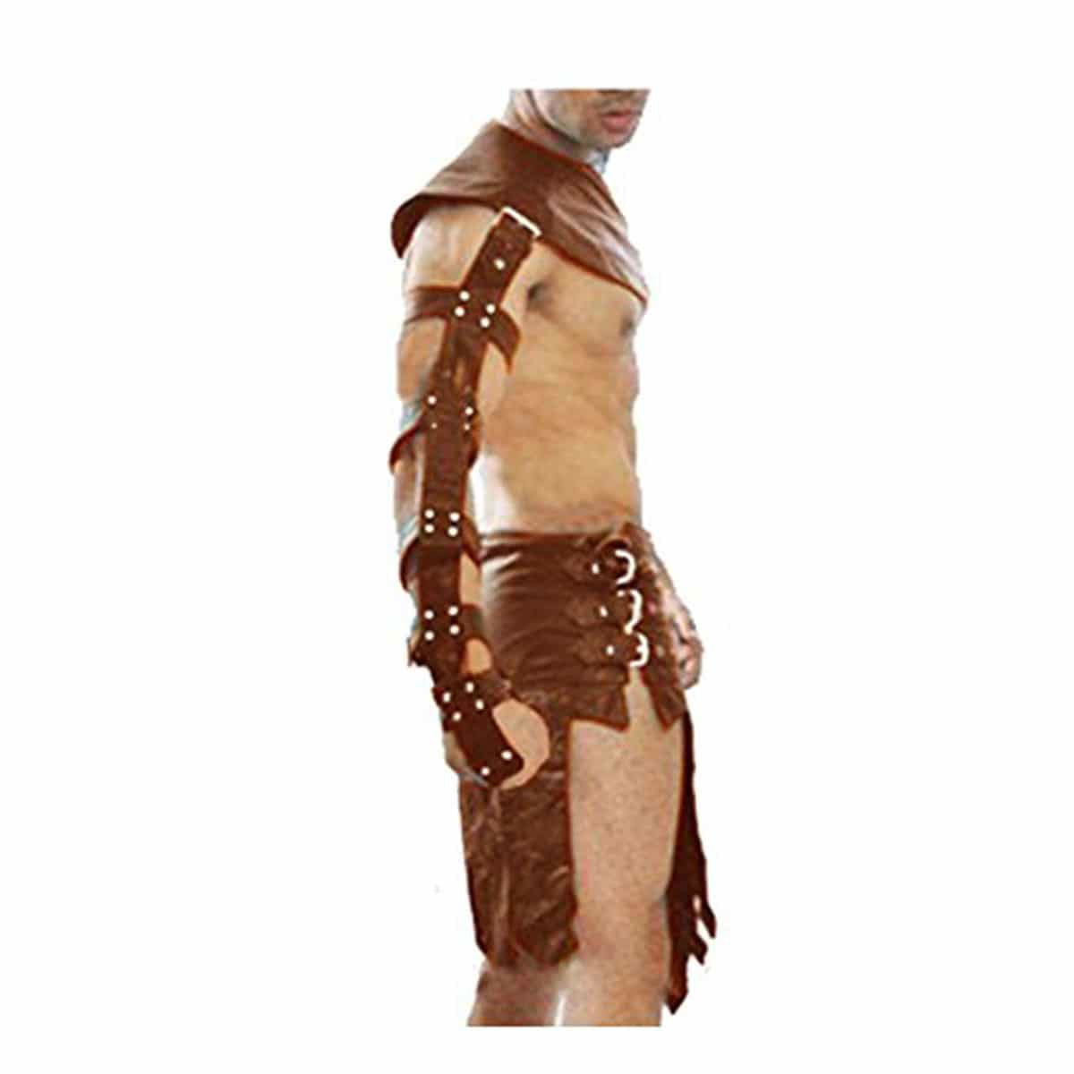 Men's Brown Leather Gladiator Set – Kilt, Harness & Gauntlet, view 5