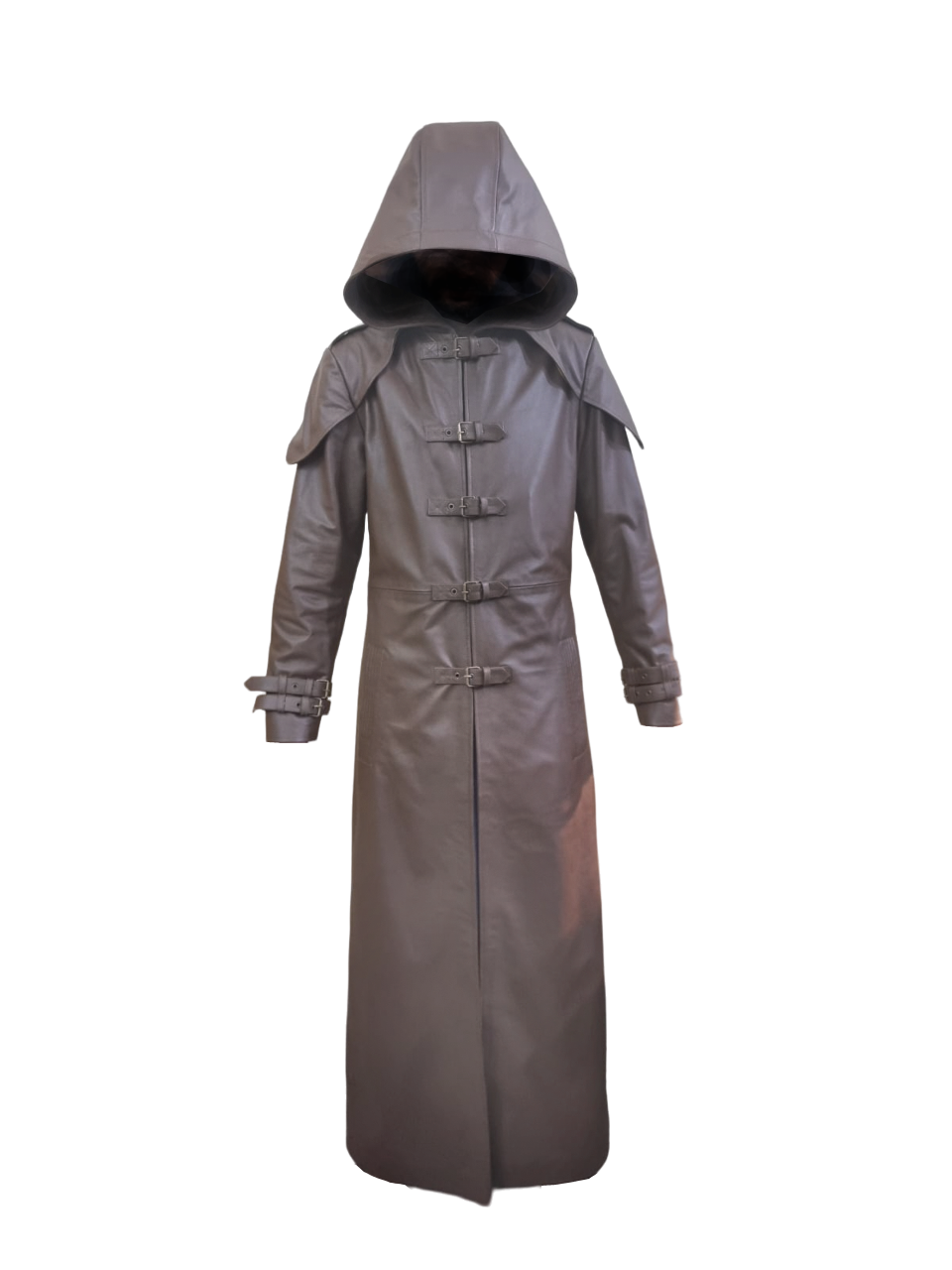Men's Brown Leather Layered Cape Coat