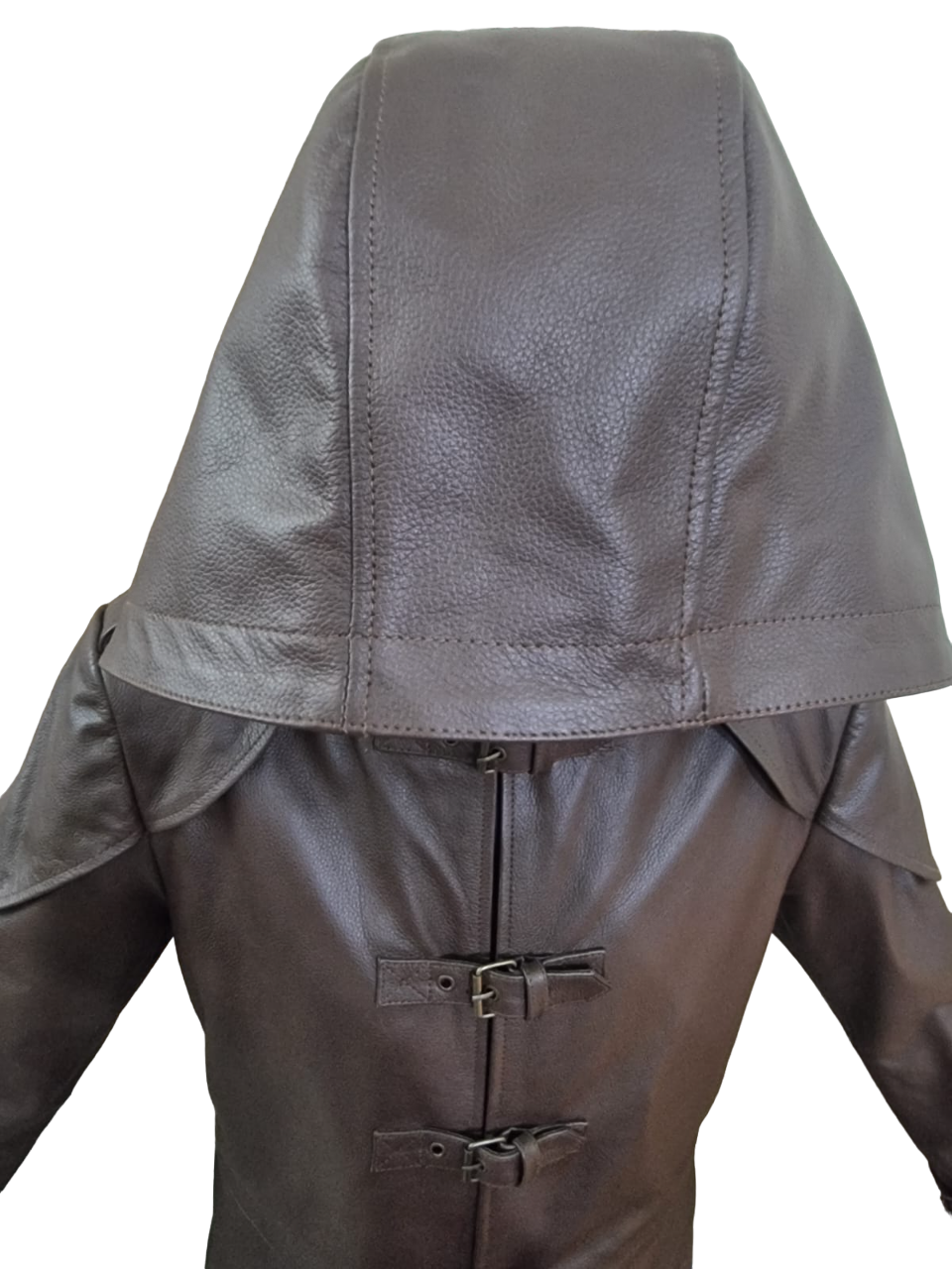 Men's Brown Leather Layered Cape Coat, view 2