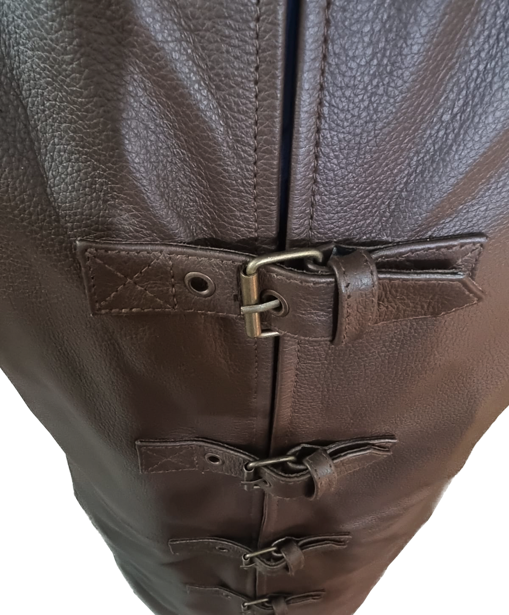 Men's Brown Leather Layered Cape Coat, view 3