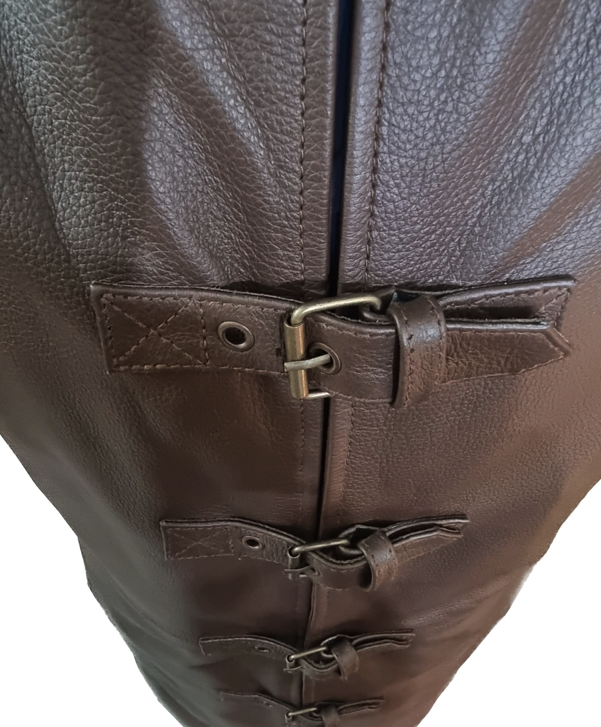 Men's Brown Leather Layered Cape Coat, view 3