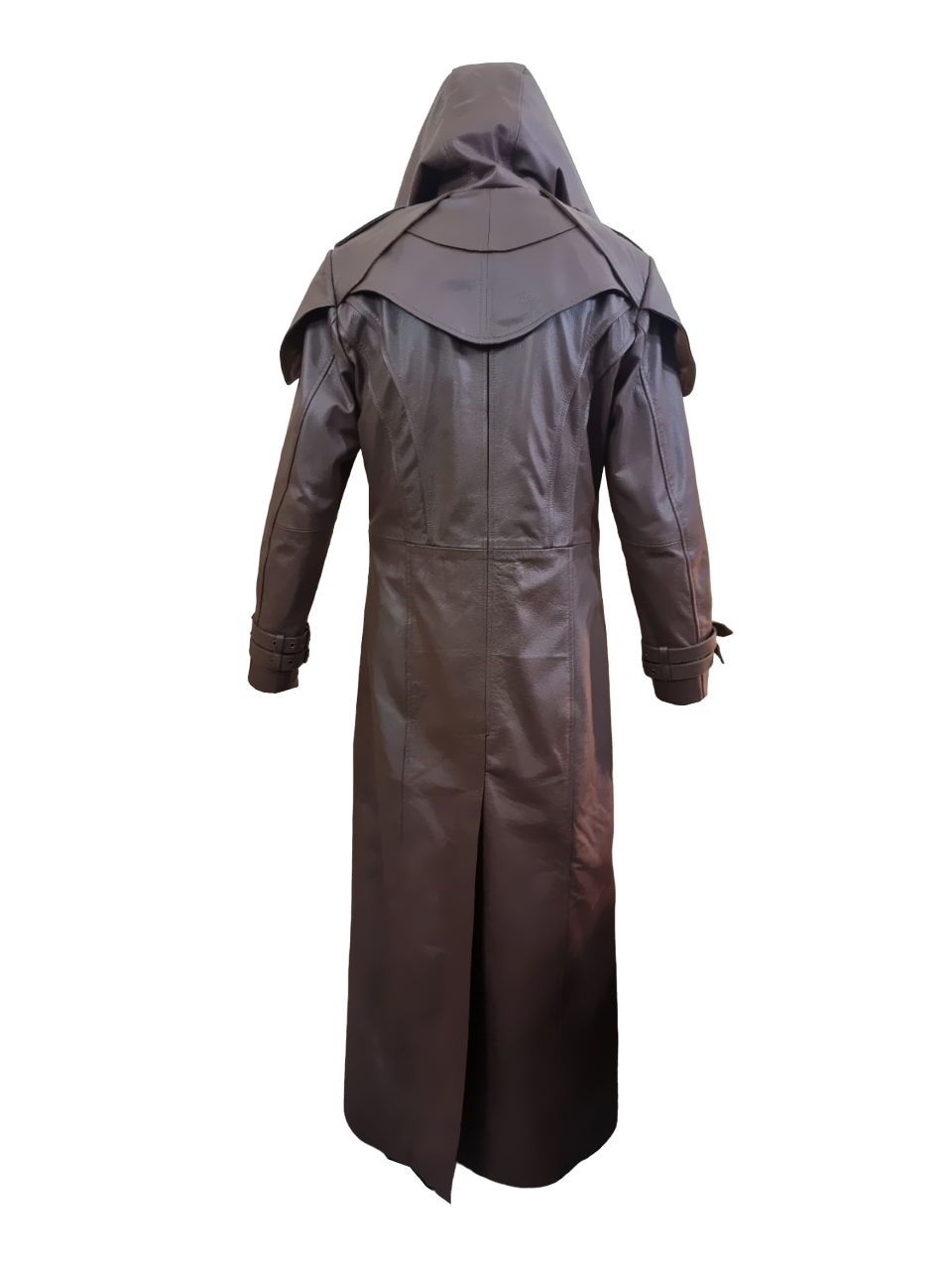 Men's Brown Leather Layered Cape Coat, view 5
