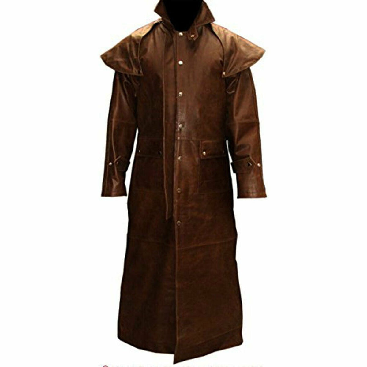 Men's Brown Leather Riding Duster – Removable Cape