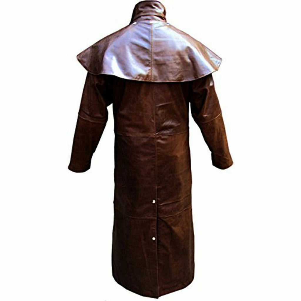 Men's Brown Leather Riding Duster – Removable Cape, view 2