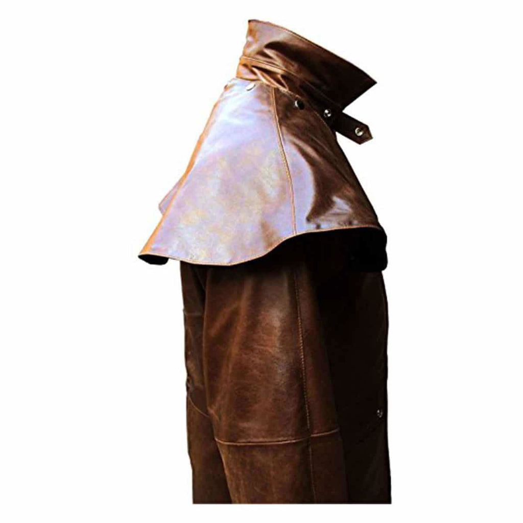 Men's Brown Leather Riding Duster – Removable Cape, view 3