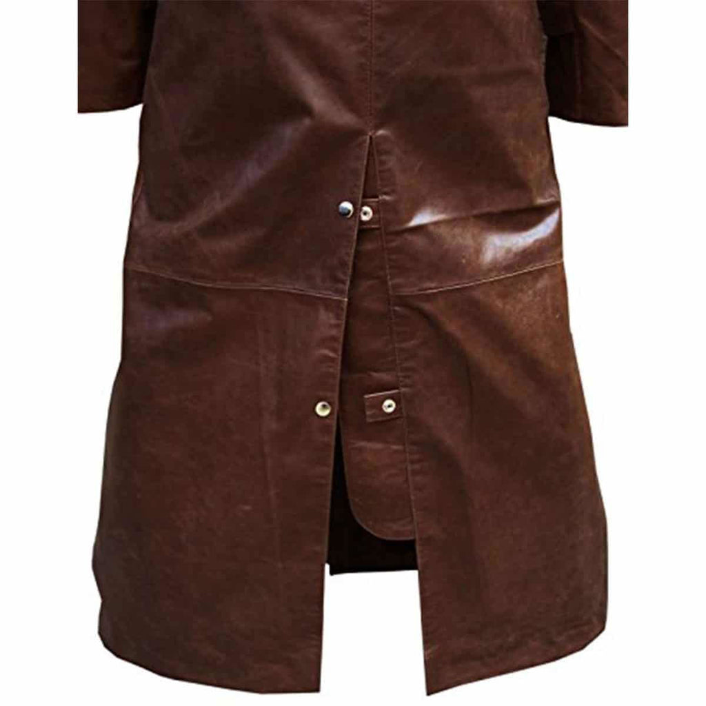 Men's Brown Leather Riding Duster – Removable Cape, view 4