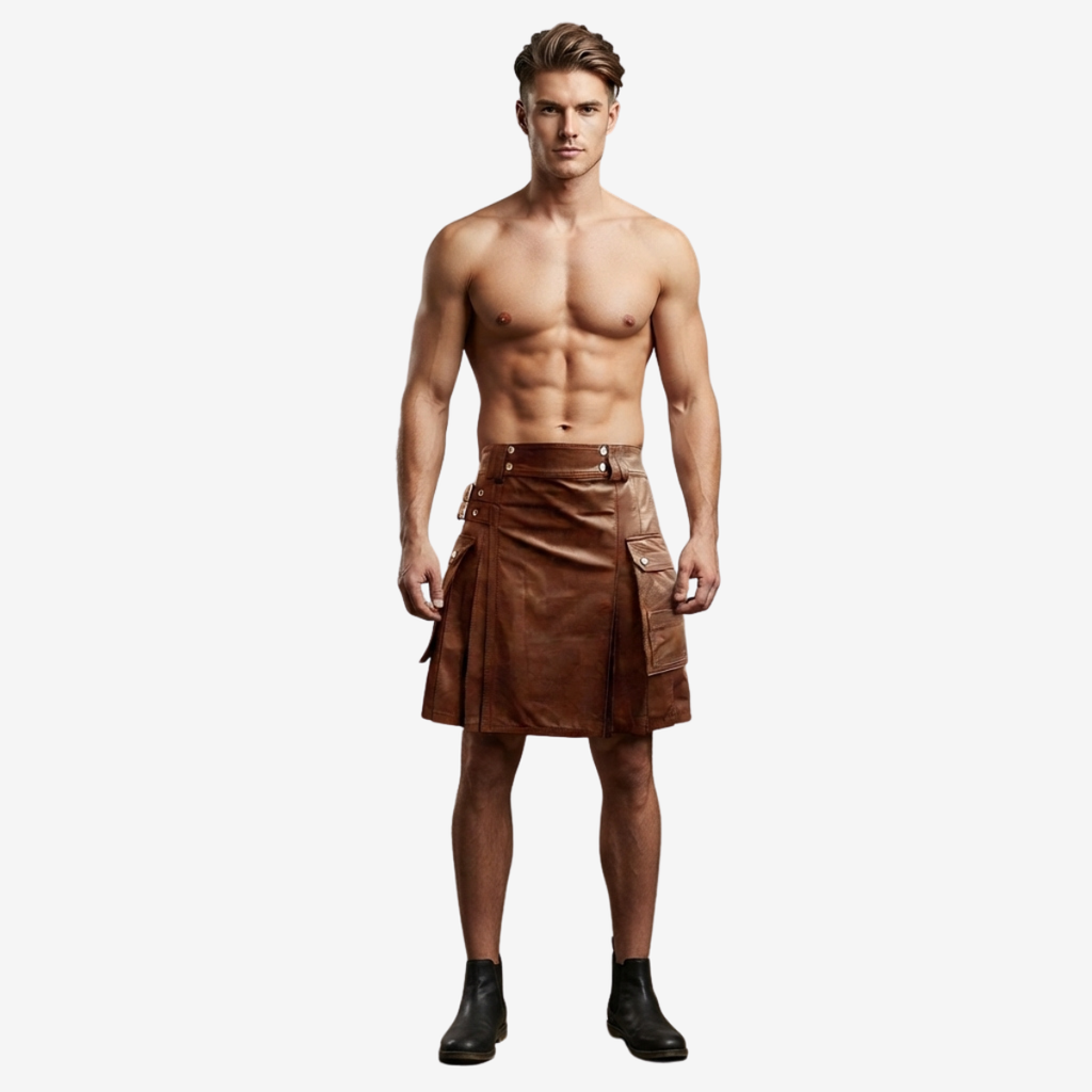 Men's Brown Leather Utility Kilt – Twin Cargo Pockets
