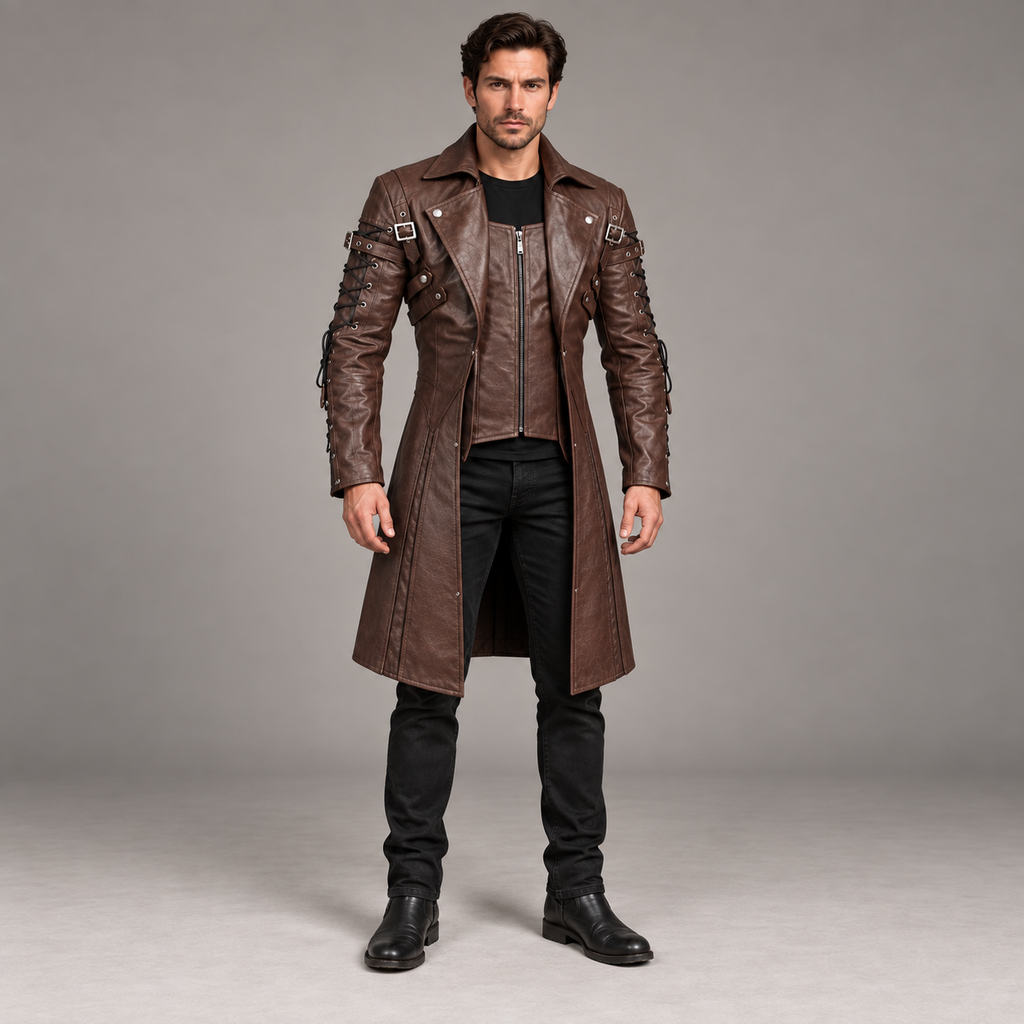 Men's Brown Leather Zip Coat – Mid Length