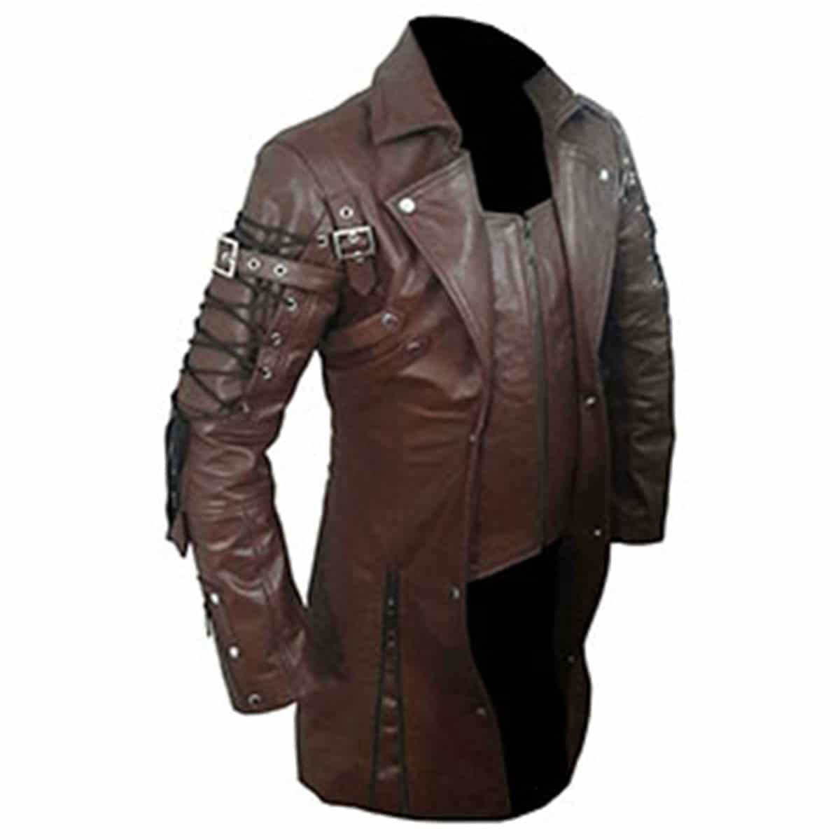 Men's Brown Leather Zip Coat – Mid Length, view 2