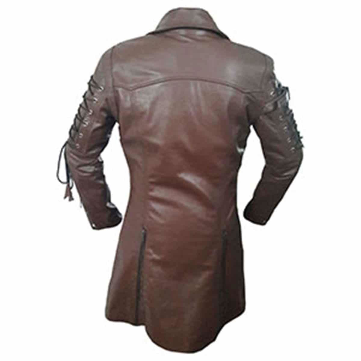 Men's Brown Leather Zip Coat – Mid Length, view 4