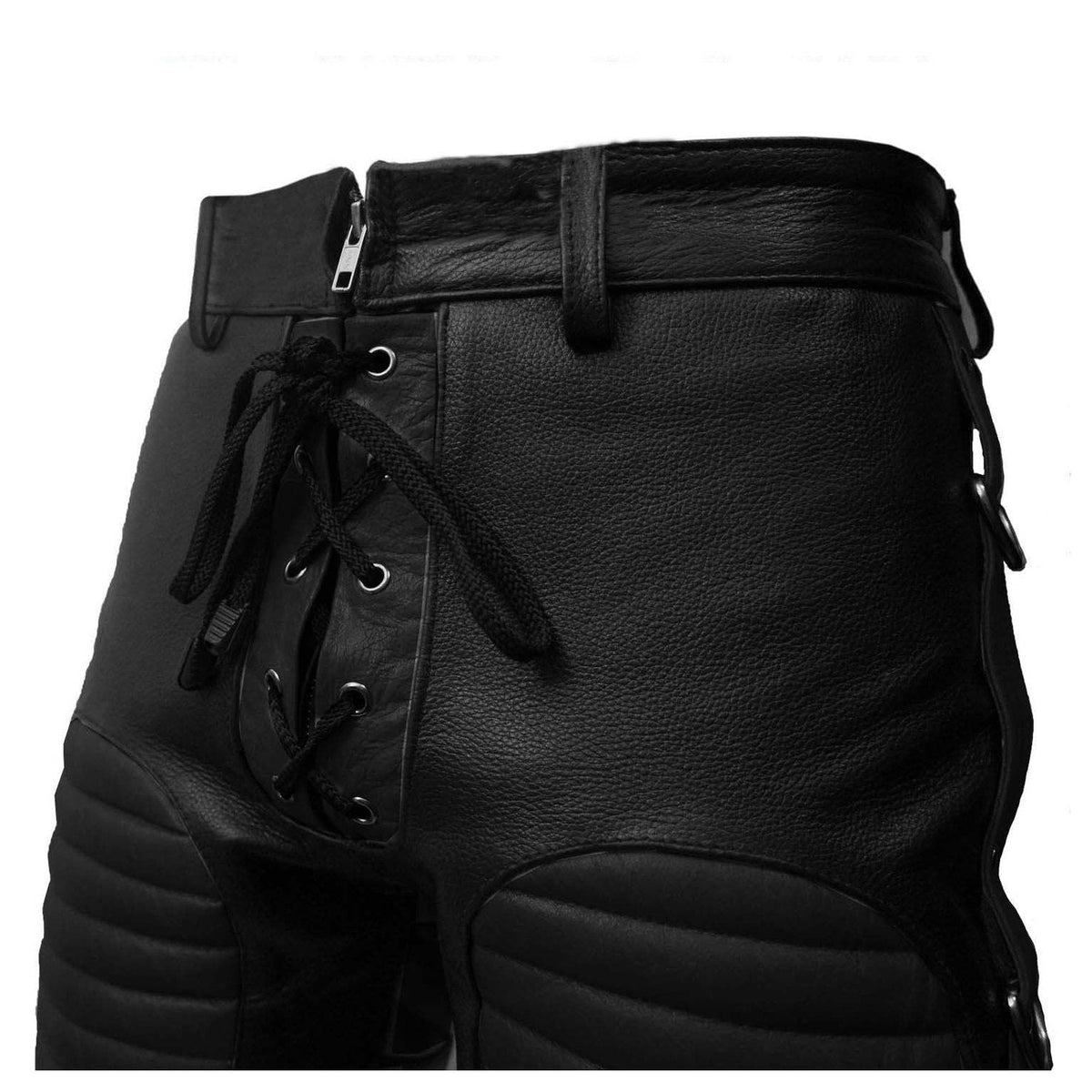 Men's Leather Lace-Fly Punk Trousers – D-Rings, view 2
