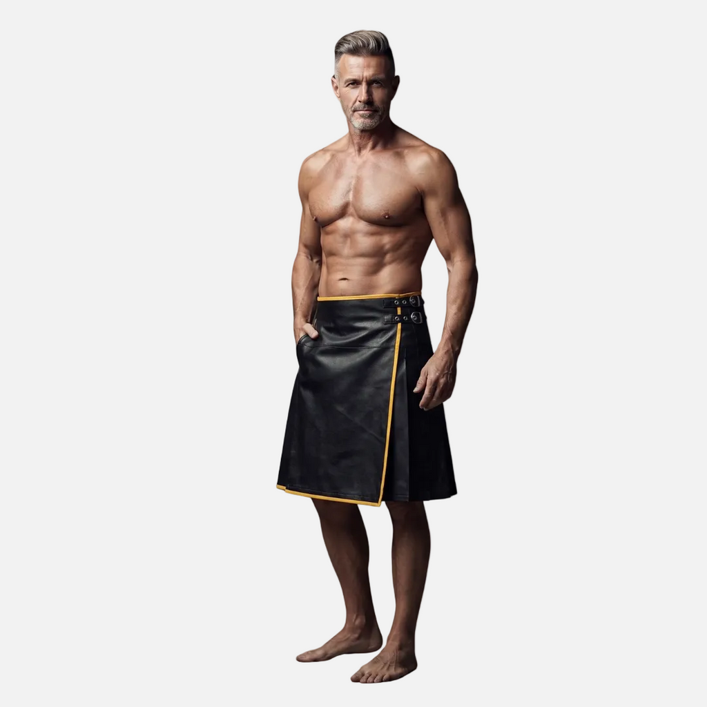 Men's Leather Wrap Kilt with Contrast Piping – 8 Colours
