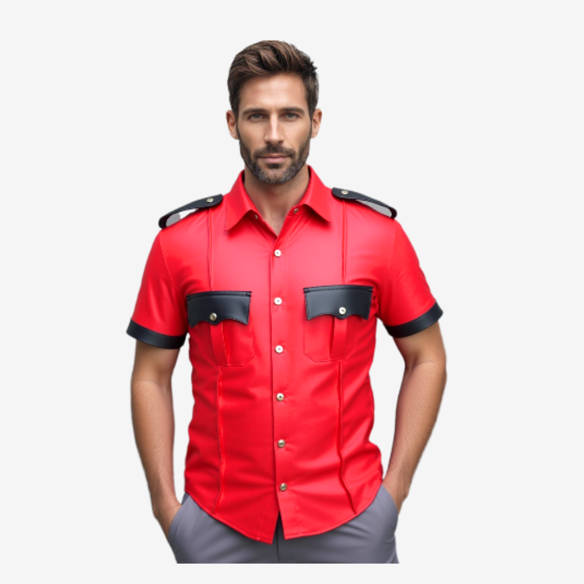 Men's Red & Black Cowhide Uniform Shirt – Epaulettes