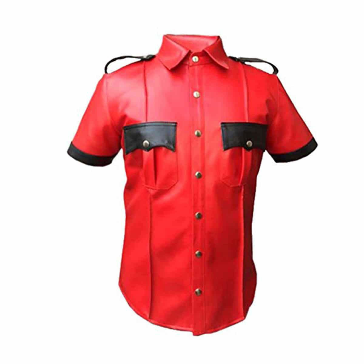 Men's Red & Black Cowhide Uniform Shirt – Epaulettes, view 2