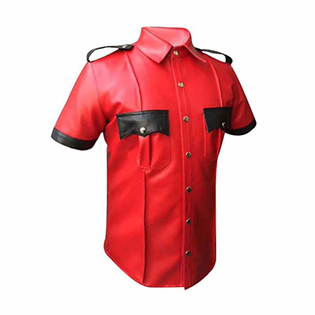 Men's Red & Black Cowhide Uniform Shirt – Epaulettes, view 3
