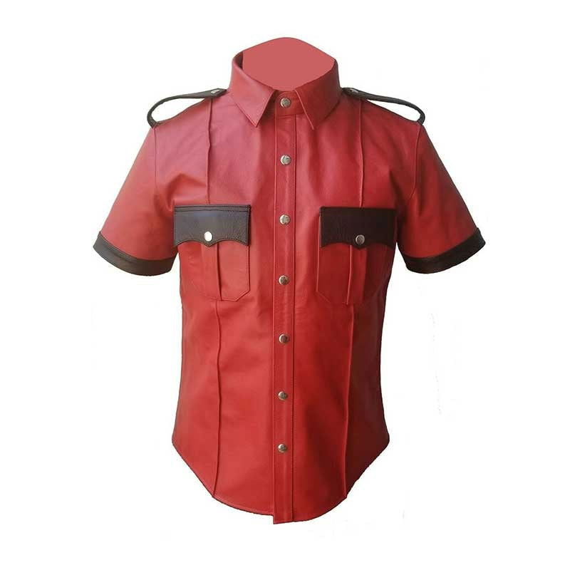 Men's Red & Black Leather Uniform Shirt – Short Sleeve, view 2