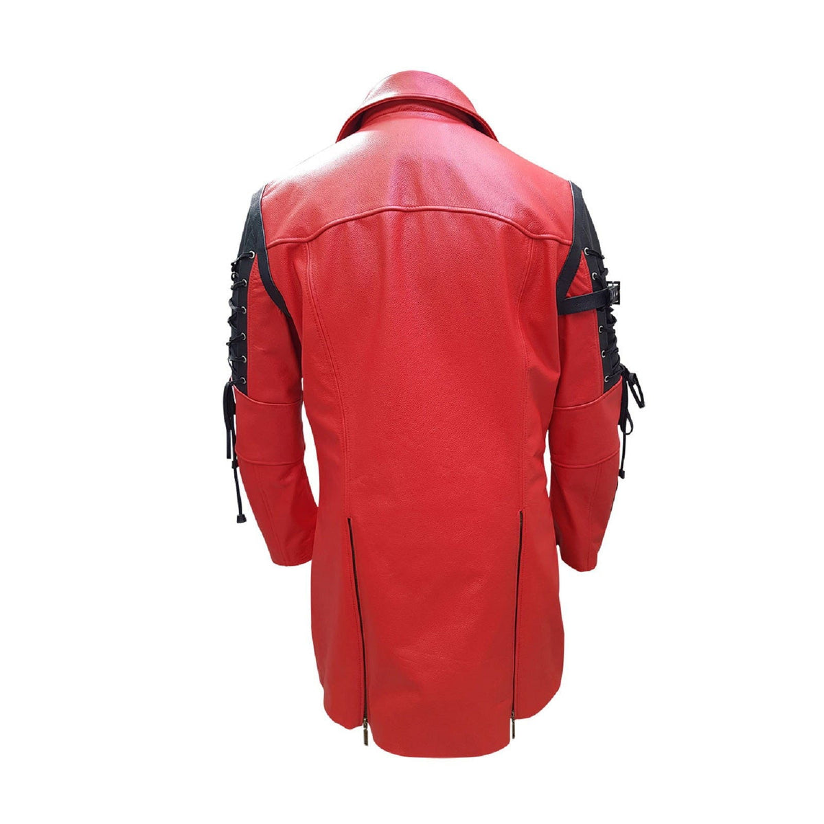 Men's Red & Black Leather Zip Coat – Mid Length, view 3