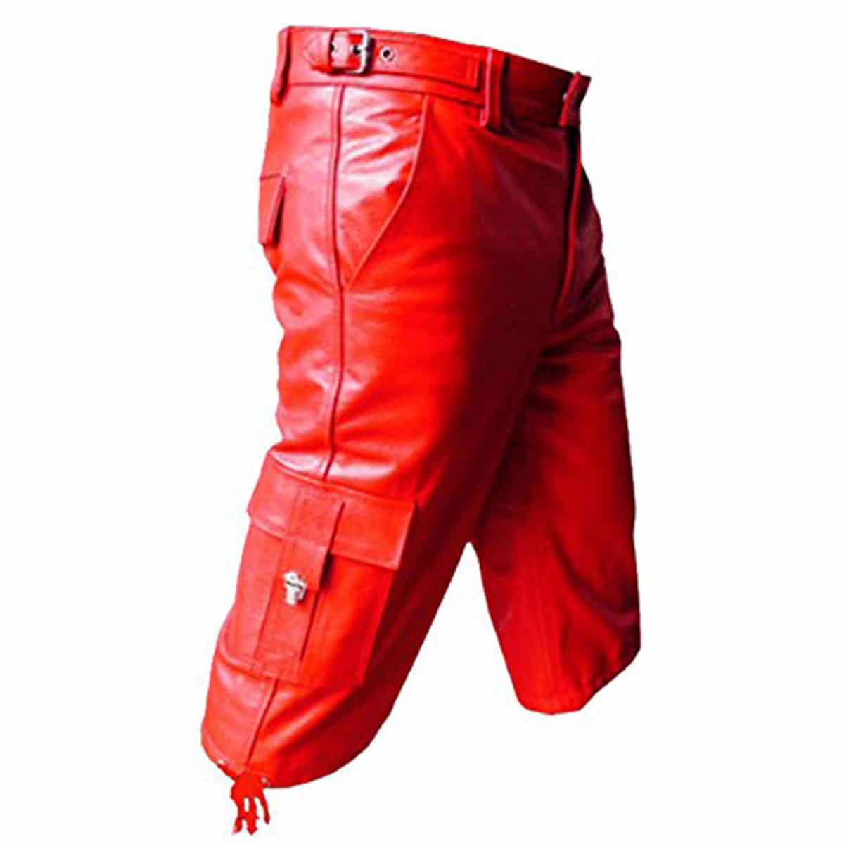 Men's Red Leather Cargo Shorts – Six Pockets, view 2