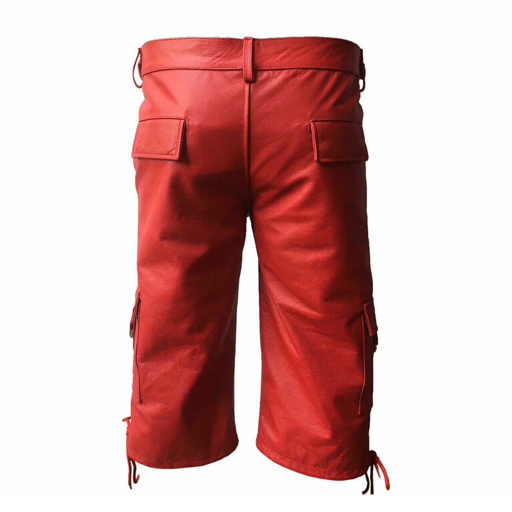 Men's Red Leather Cargo Shorts – Six Pockets, view 4