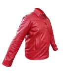Men's Red Leather Pullover Shirt – Button Neck, view 3
