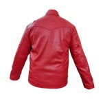 Men's Red Leather Pullover Shirt – Button Neck, view 4