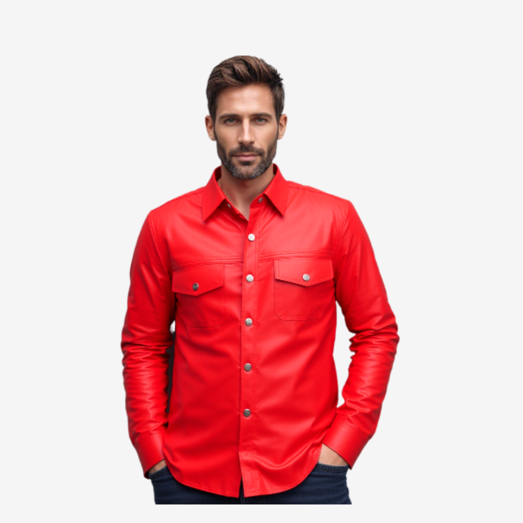 Men's Red Leather Uniform Shirt – Long Sleeve