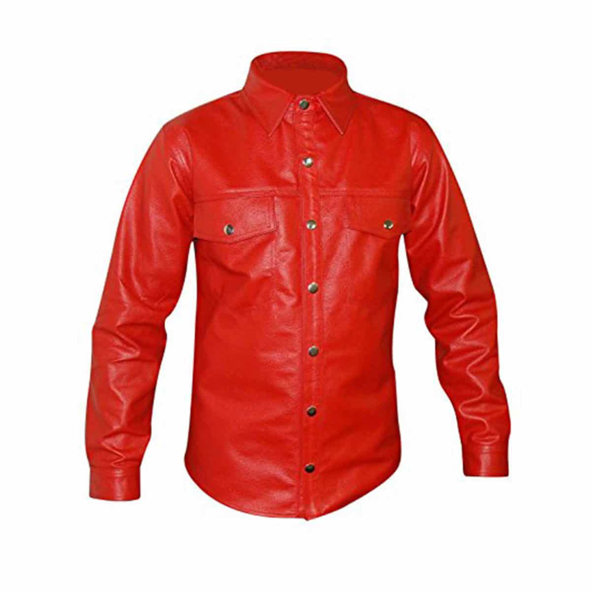 Men's Red Leather Uniform Shirt – Long Sleeve, view 2