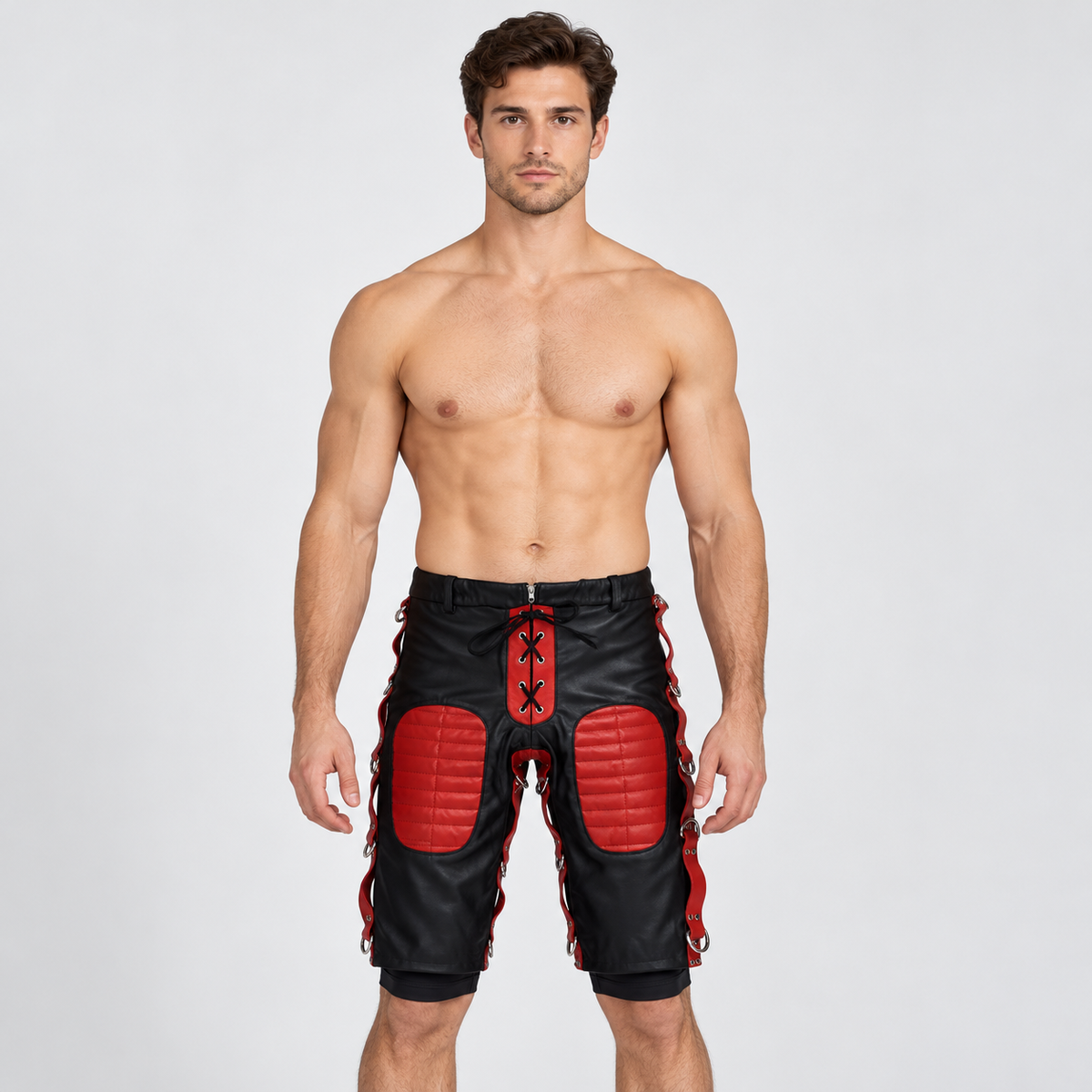 Men's Two-Tone Leather Lace-Up Shorts – 5 Colourways