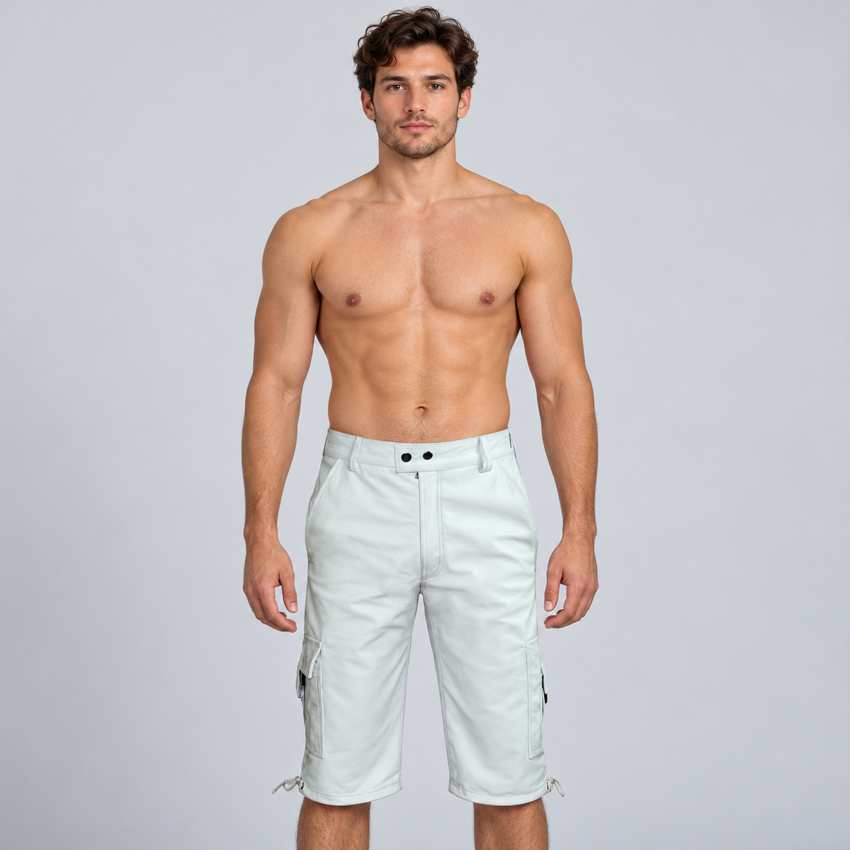 Men's White Leather Cargo Shorts – Six Pockets