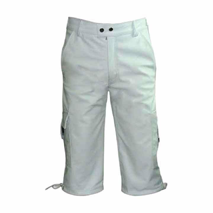 Men's White Leather Cargo Shorts – Six Pockets, view 2