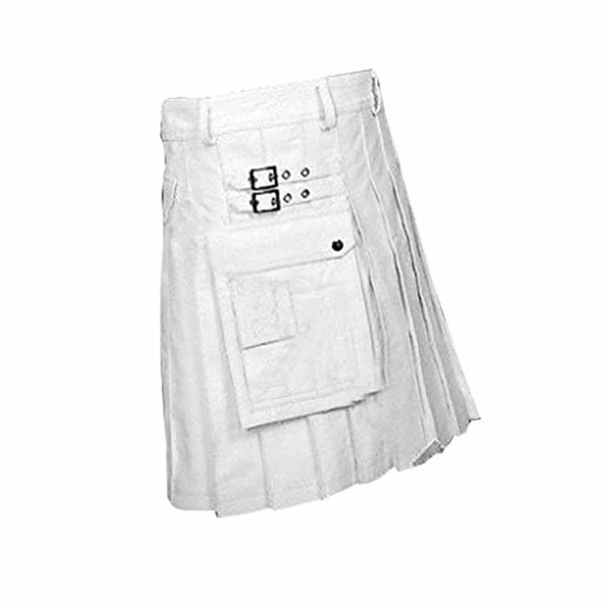 Men's White Leather Pleated Utility Kilt